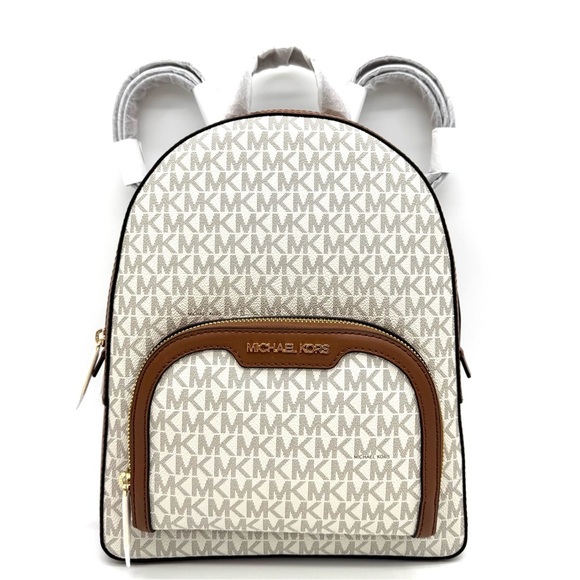 Michael Kors Medium Jaycee Zip Pocket Logo Backpack Vanilla/Brown - Picture 1 of 11
